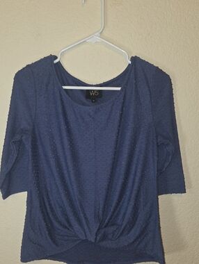 W5 Navy Textured Knot-Front Short Sleeve Top